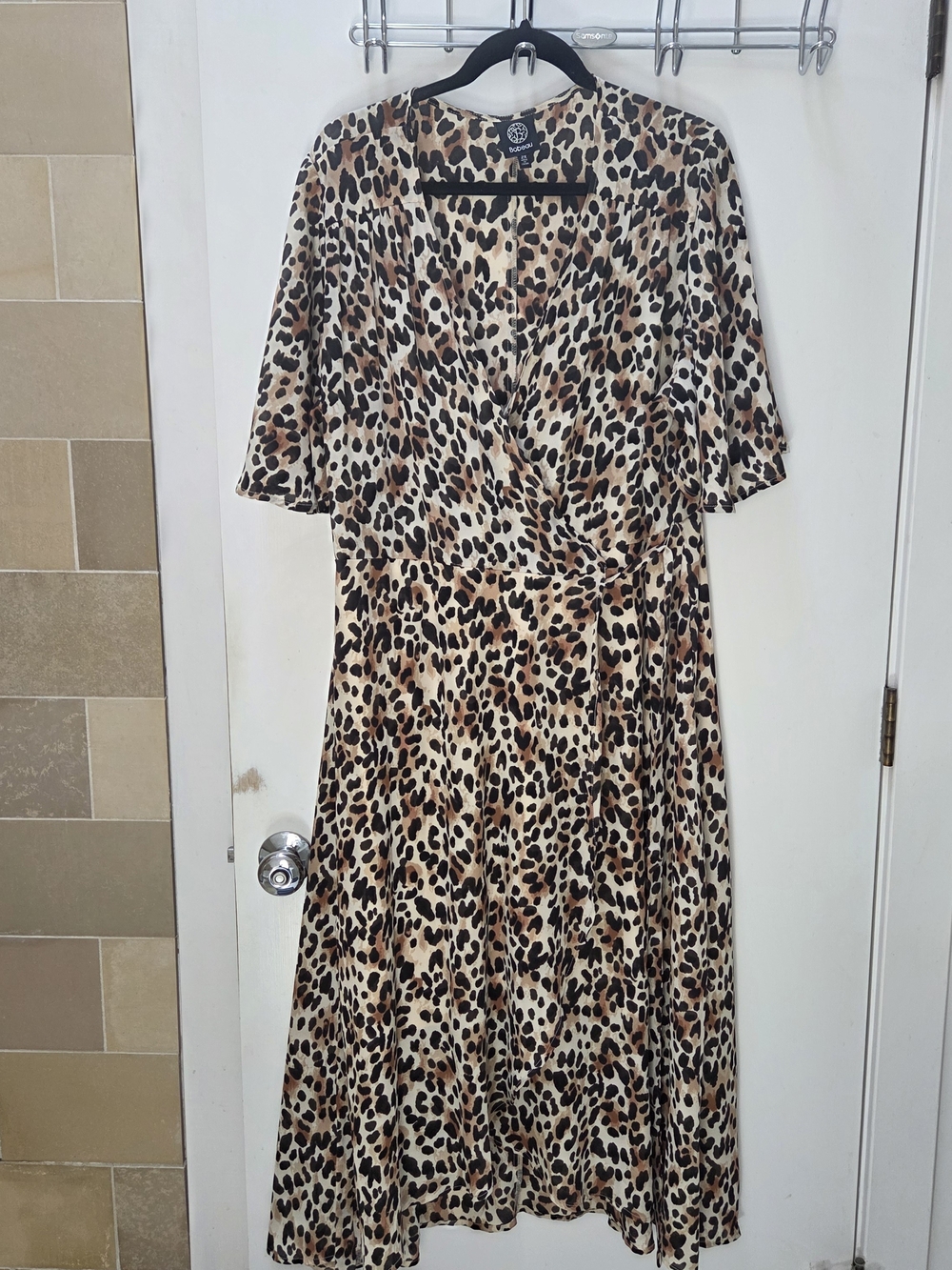 Bobeau Leopard Print Wrap Midi Dress
